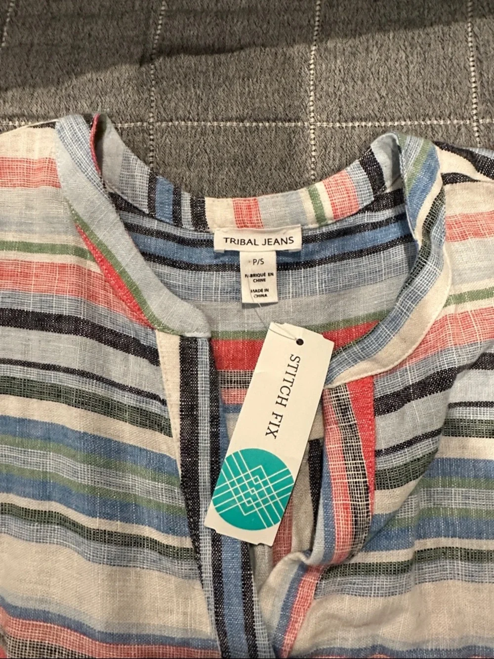 Striped Tiered Sleeveless Linen Dress - Multicolor-by Tribal Jeans NWT - Picture 2 of 4